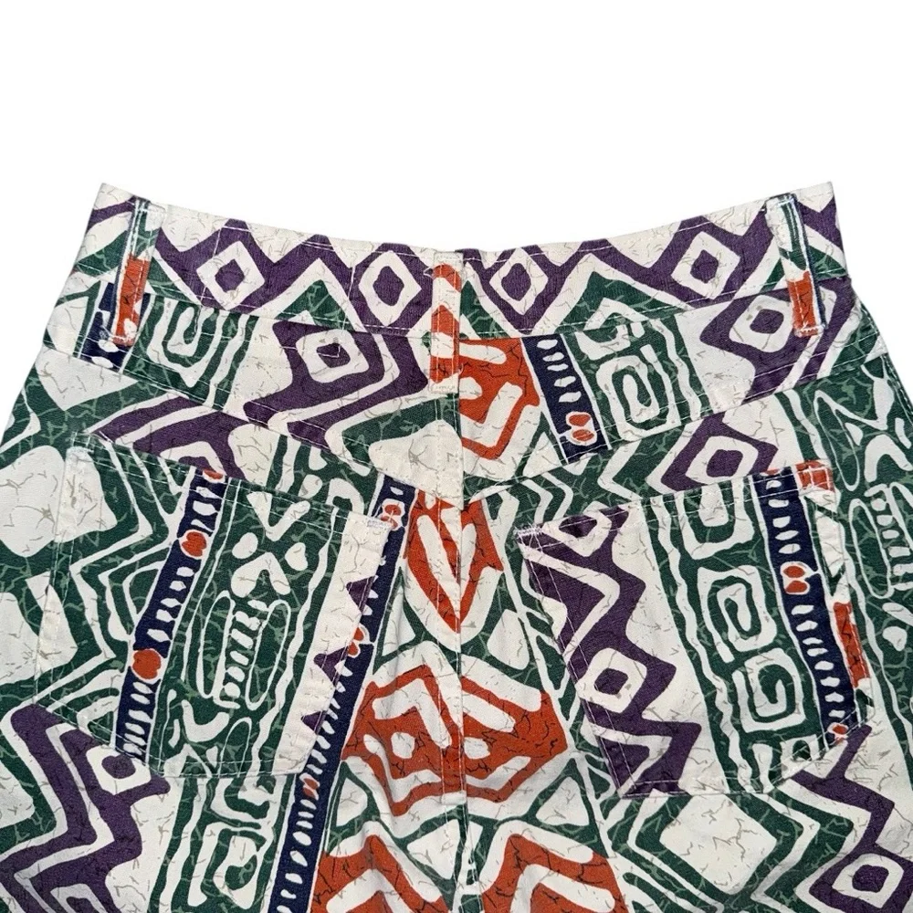 VTG 80s 90s NOT GUILTY High Rise Shorts Sz 5/6 USA Made Bold Aztec Tribal Print